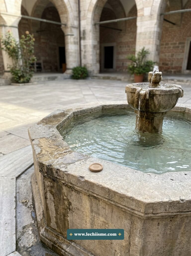 Bassin d'eau pure pour les ablutions dans une cour de mosquée