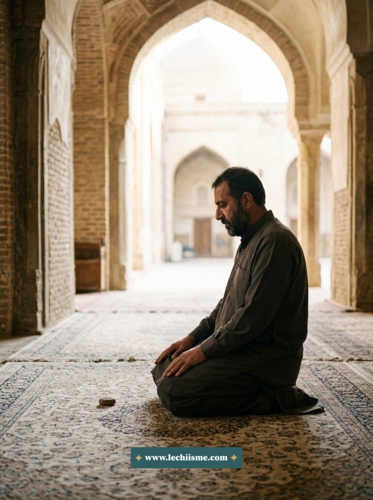 Fidèle assis en prière dans une salle de mosquée lumineuse